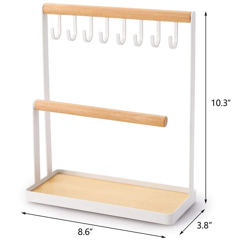 BAAG-3 층 탁상용 목걸이 홀더, 보석 트레이 베이스, 흰색 금속 및 목재 기본
