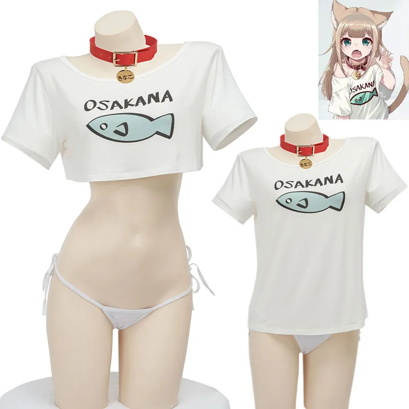 

Hot Anime Kinako OSAKANA Cosplay Costumes Cute Summer Casual T-Shirt Crops Tops Underwear 40hara Kinako Cat Necklace Nightwear