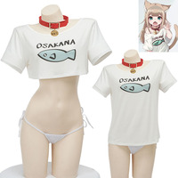 Hot Anime Kinako OSAKANA Cosplay Costumes Cute Summer Casual T-Shirt Crops Tops Underwear 40hara Kinako Cat Necklace Nightwear
