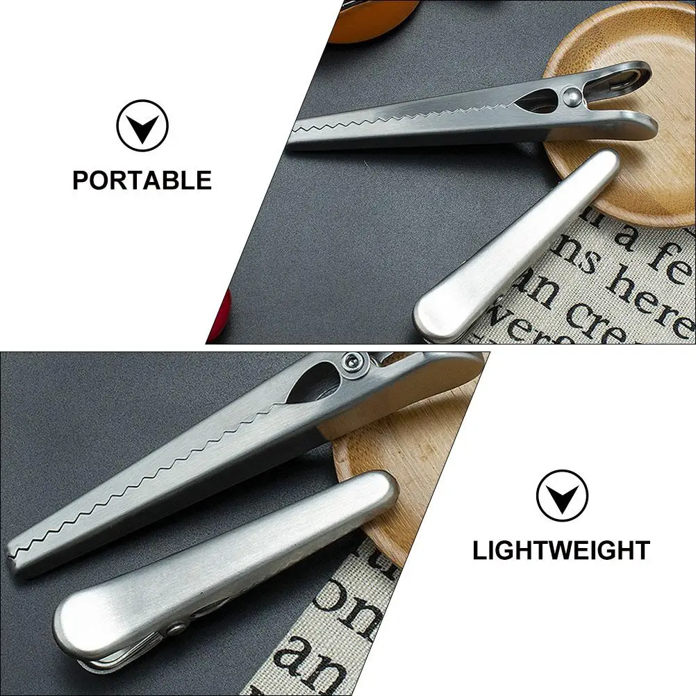 Clip de cocodrilo de acero inoxidable, Clips de sellado para almacenamiento de alimentos, abrazaderas reutilizables para bolsas de aperitivos, herramienta de cocina, clip de papel, encuadernación para oficina, 10 Uds.