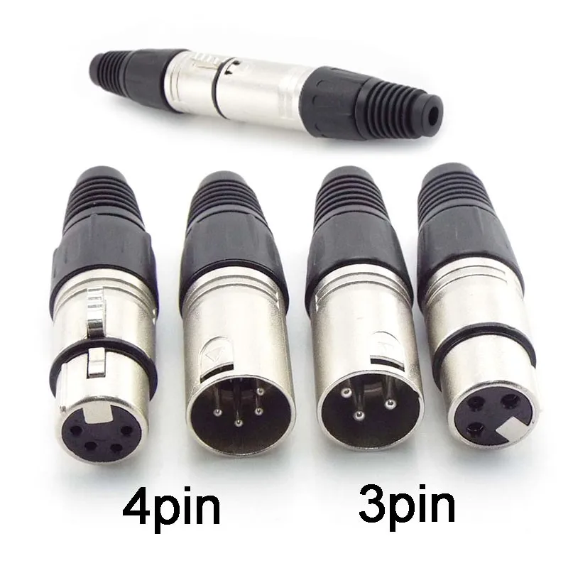 3 Pin 4 Pin XLR Audio Cable Connector MIC Male Plug Female Jack Professional Microphone Wire Connector Power Adapter