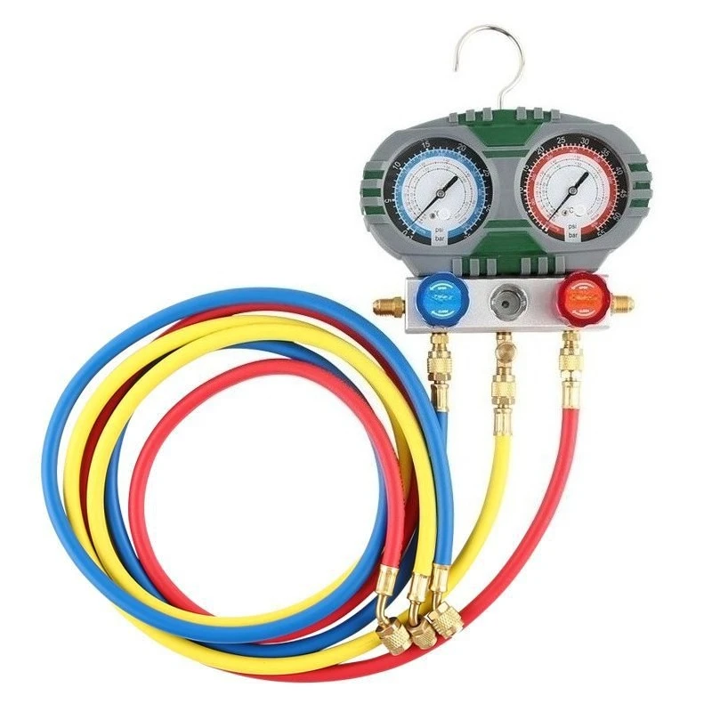 Car Air Conditioning Refrigerant Gauge Set, Dual Manifold Gauge Charging Tool Kit for AC Recharge