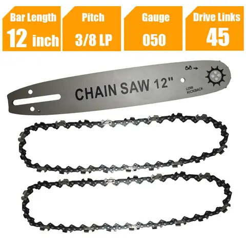 Barre de guidage pour tronçonneuse, 12 pouces, pas 3/8 LP, jauge 0,050 ", 45 maillons d'entraînement, remplacement JOfor Craftsman Echo Poulan Greenworks