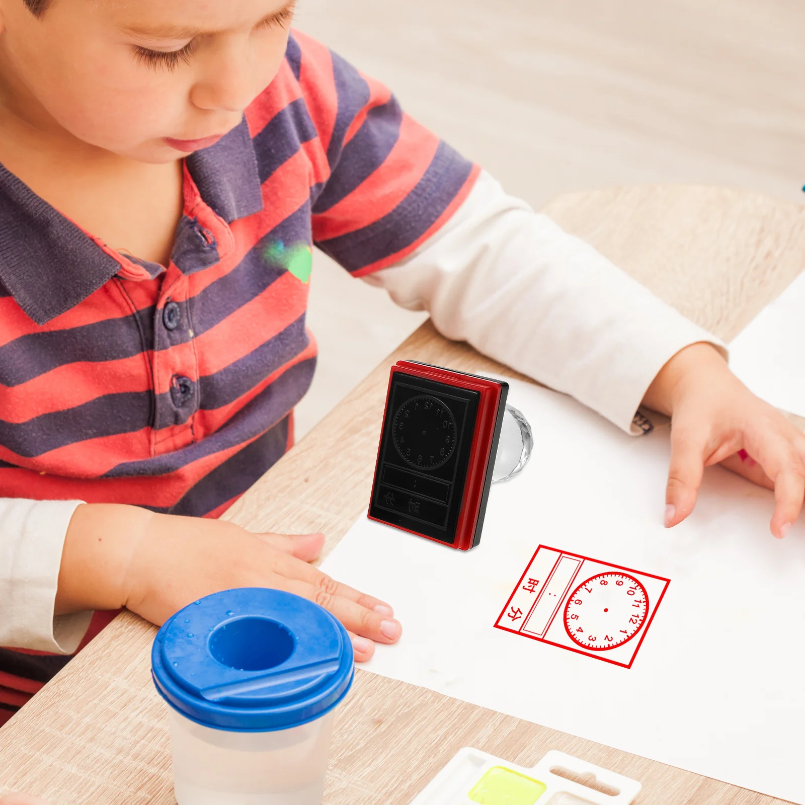 Timbro dell'orologio per bambini Timbro autoinchiostrante Strumento didattico per l'apprendimento del tempo Giochi di attività in classe Lastre di lavoro Flashcard Bomboniere