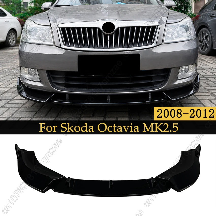 For Skoda Octavia MK2.5 2008-2012 Front Bumper Lip Splitter Spoiler Gloss Black Chin Protector Body Kit Car Styling Accessories