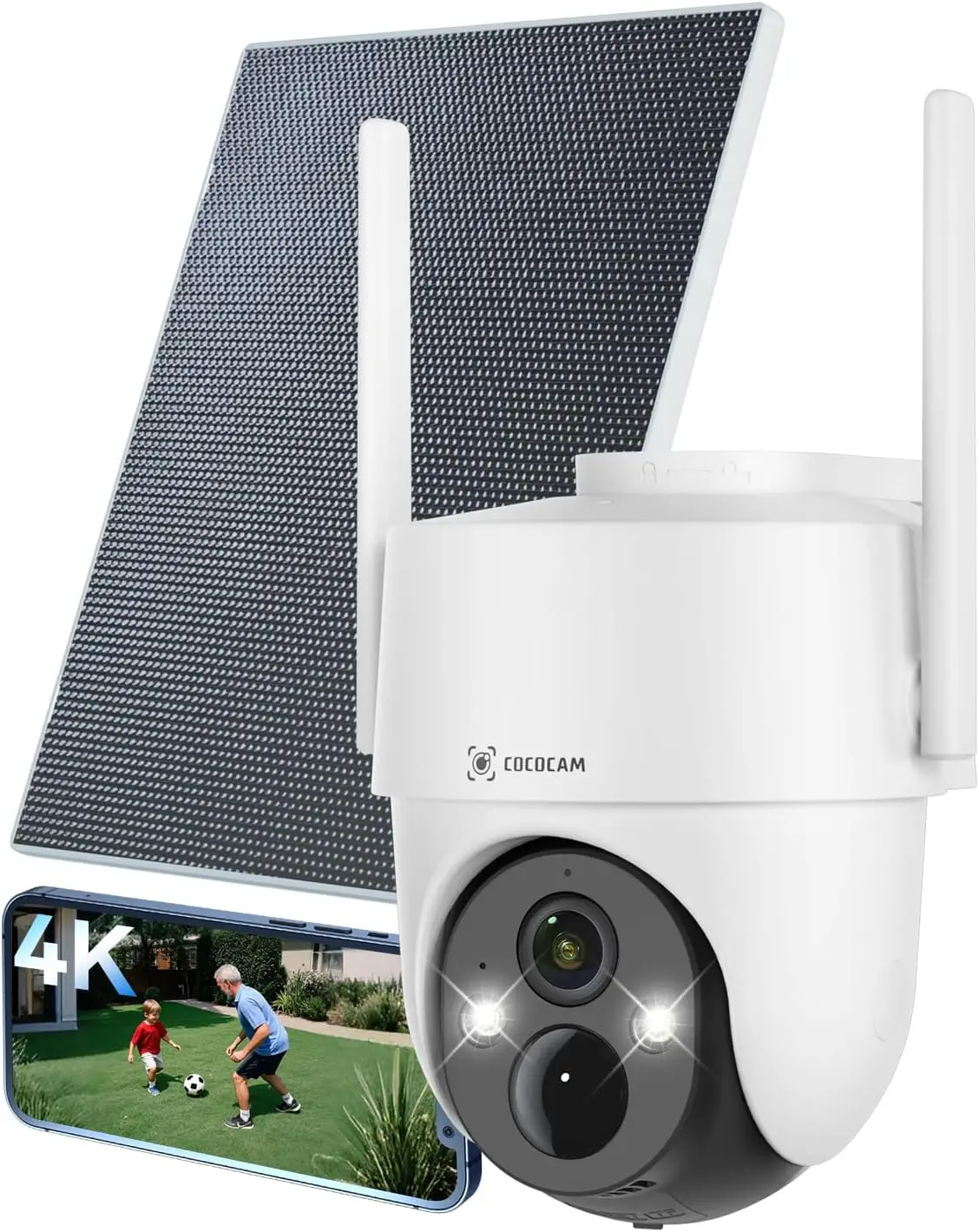 

4K Solar Security Camera Outdoor Wireless WiFi, 6W Solar Panel, 4K Color Night Vision, AI Human Detection, 355° Pan 90° Tilt