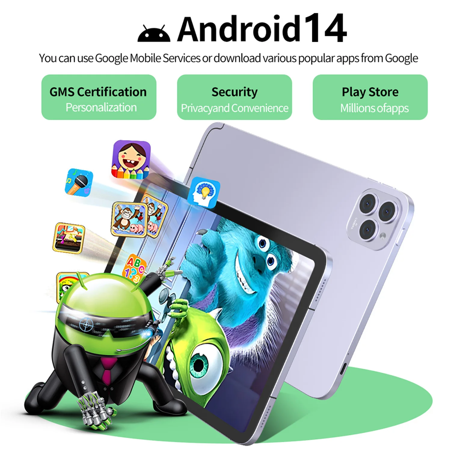신형 11인치 안드로이드 태블릿 옥타코어 12GB+128GB 롬 안드로이드 14 구글 플레이 4G LTE 5G 전화 통화 태블릿 와이파이 블루투스 7000mAh