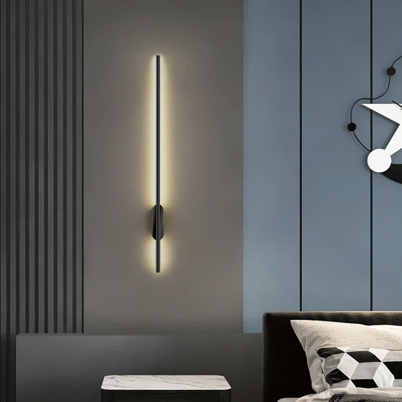 Lampada da parete moderna a LED Design lungo bastone Semplice sfondo nordico per interni Decorazioni da parete Luci per soggiorno Camera da letto Scale Hotel