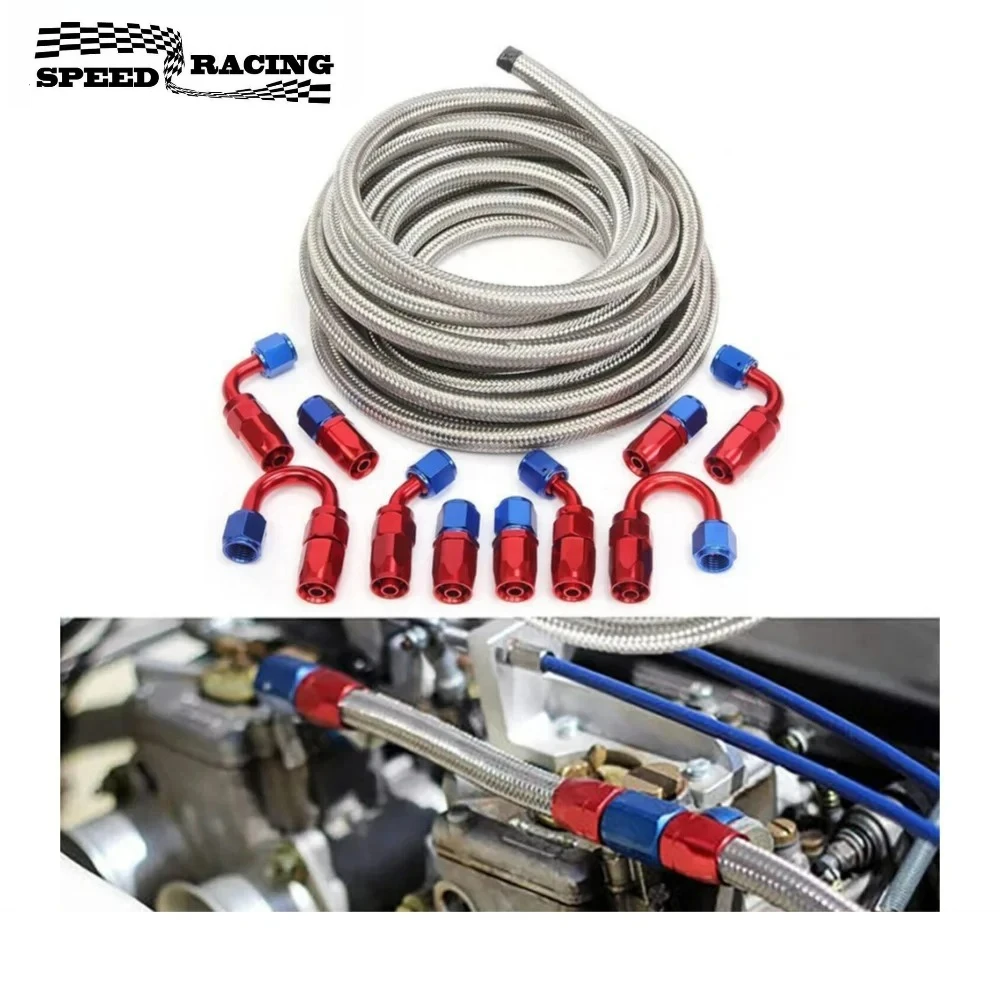 

Durable AN10 10FT Braided Nylon Fuel Line Kit 10pcs CPE Fittings for Hydraulic Fluid Pump Gas Alcohol Silver