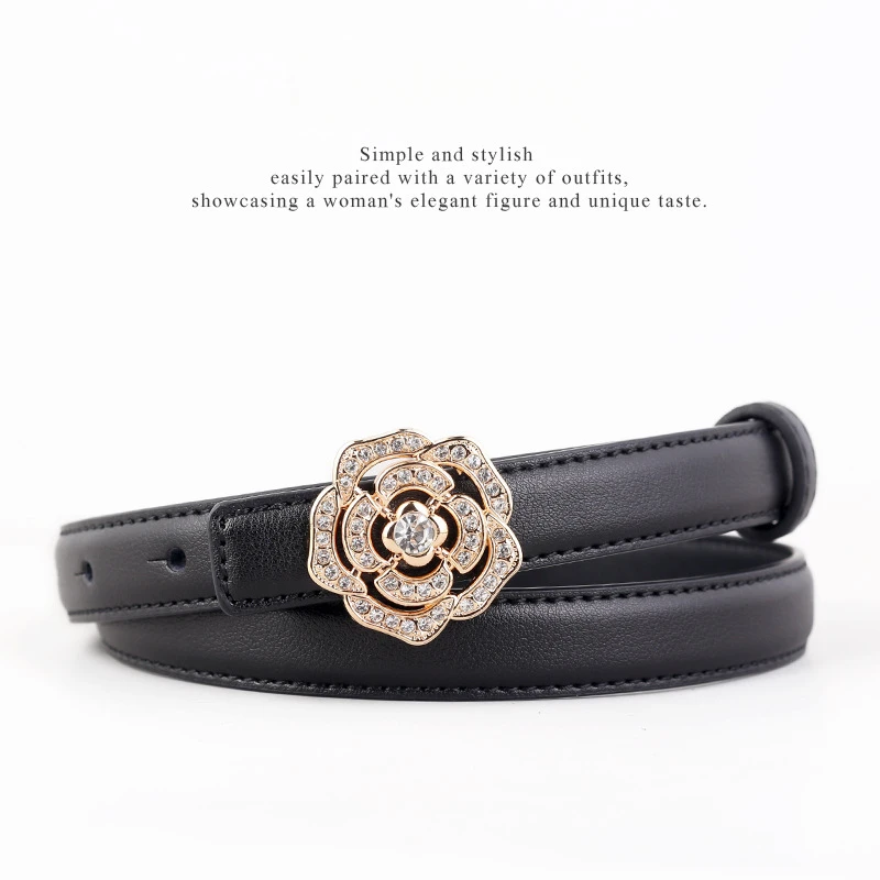 2024 New Leather Belt Women's Versatile Flower Button Head Design Sense Decoration Premium Sense Jeans Belt Office 365