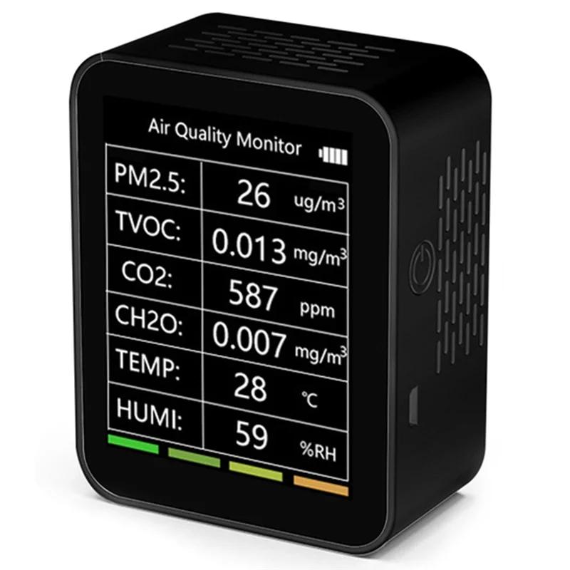 

6 in 1 Air Quality Detector PM2.5 TVOC CO2 CH2O Temperature Humidity Monitor Intelligent Multi Detector Black