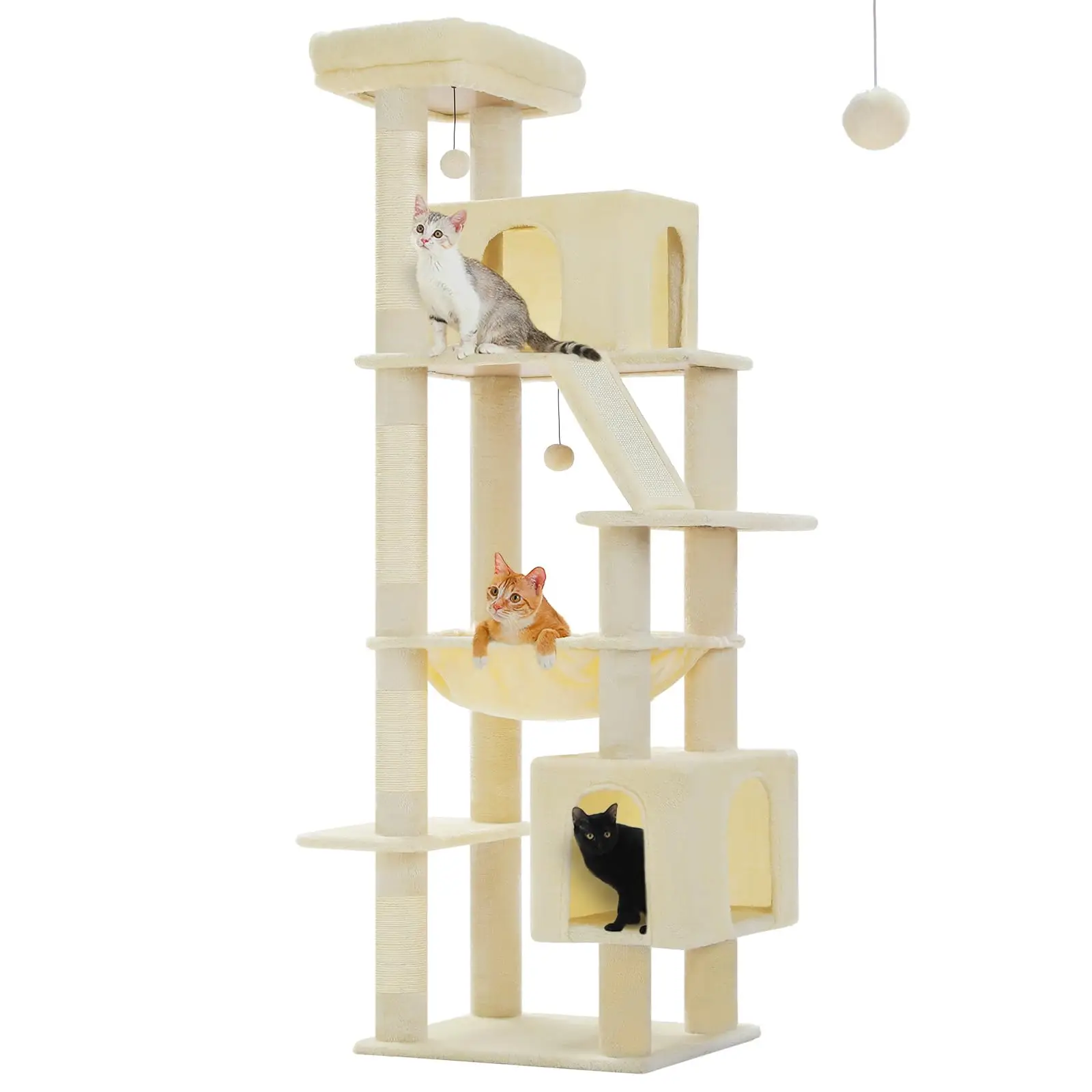 71" Cat Tree for Indoor Cats,Multi-Level Cat Tower with Large Hammock