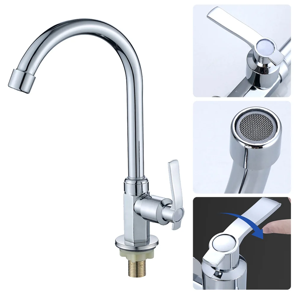 Sink Cold Taps Swivel Spout Single Lever Tap Mono Modern Plating Faucet Universal Ziny Alloy Water Saving Kitchen Accessories