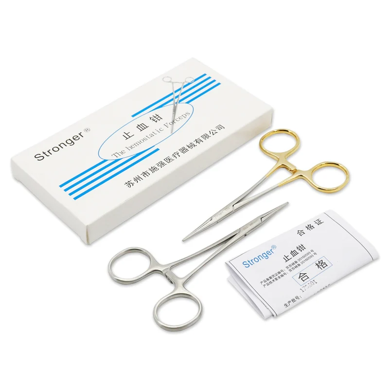 Aço inoxidável pálpebra dupla fórceps hemostático, cotovelo reto, dentes completos, fórceps vascular do mosquito, 12,5 cm