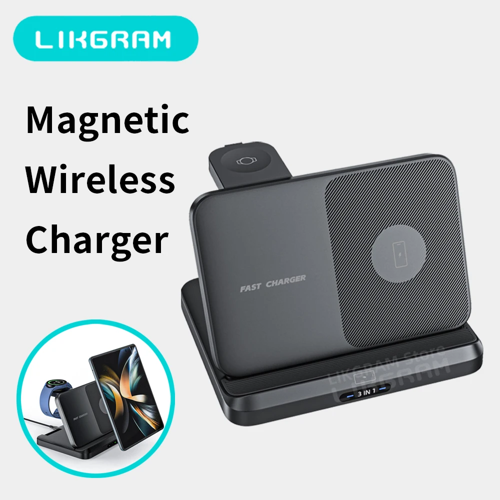 

LIKGRAM 3 in 1 Foldable Wireless Fast Charging Stand for Galaxy Z Fold Z Flip 6/5/4/3, S24 Ultra/S23, Galaxy Watch Charger