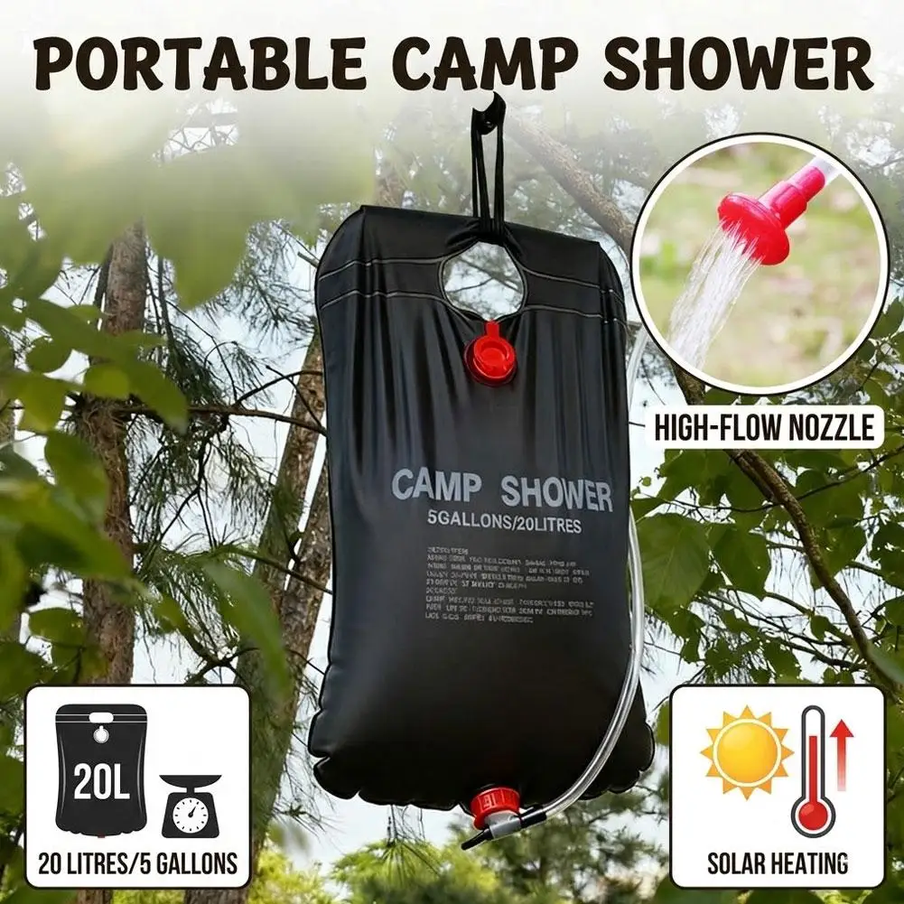 20L Large Capacity Outdoor Shower Bag Solar Powered Heating For Camping Beach Trip Portable Bath Solution Water Storage