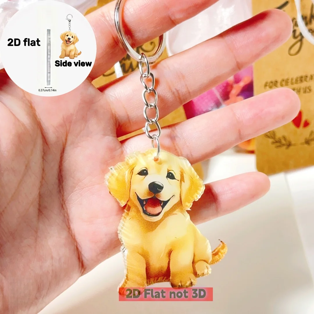 2D Cute Retriever Keychain Gift Set 15pcs Puppy Pendant Versatile Charm Acrylic for Car Mirror Backpack Decor Pet Lovers Gift