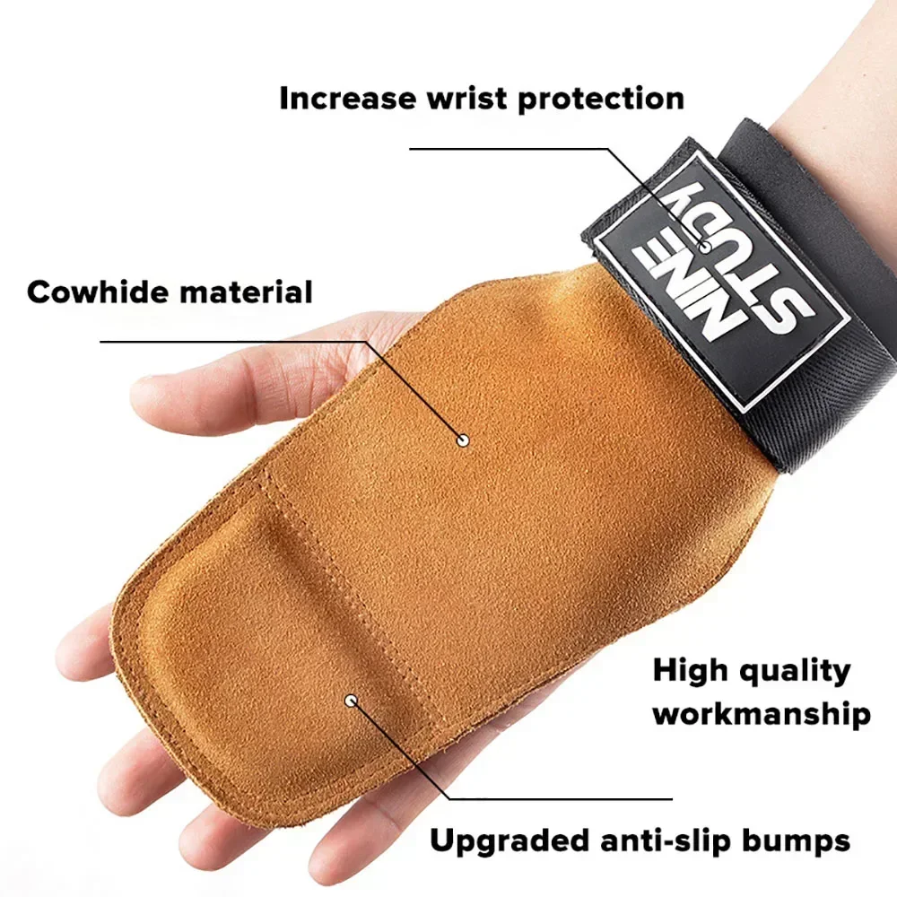 Durable Leather Cowhide Gym Gloves Grips Anti-Skid Weight Power Belt Lifting Pads Deadlift Belt Fitness Workout Palm Protection