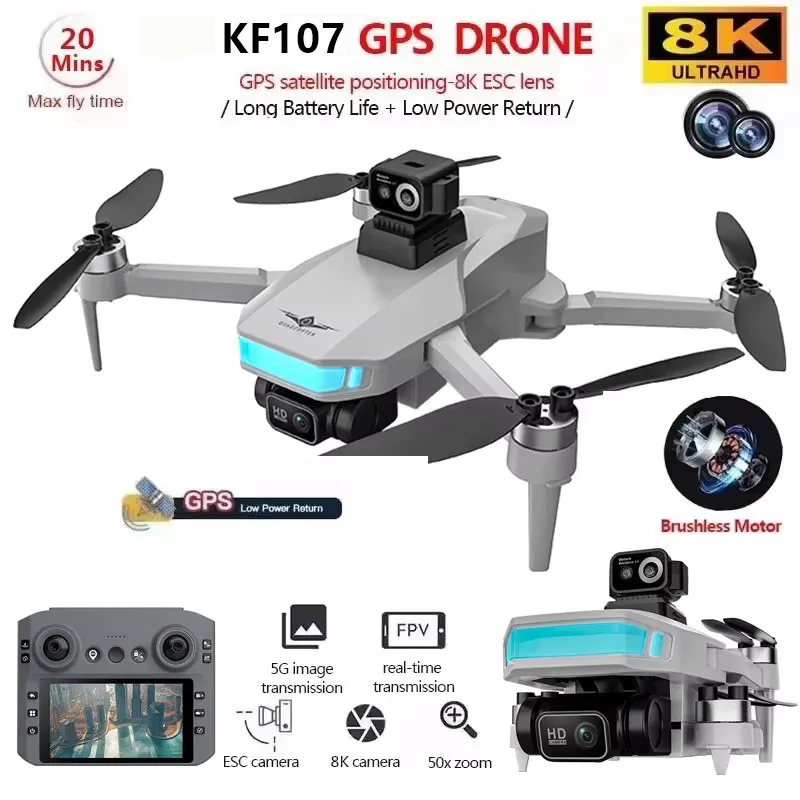 

KF107 Drone 8K Professional Dual HD Camera With Screen GPS 5G WIFI 360°Obstacle Avoidance Brushless Foldable Quadcopter Drones