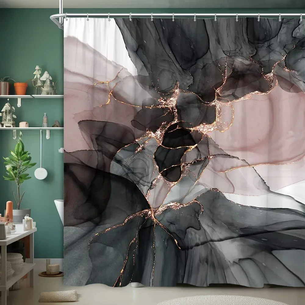 Marble Textured Shower Curtain Luxury Modern Geometric Creative Irregular Ink Art Home Polyester Fabric Bathroom Decor Curtains