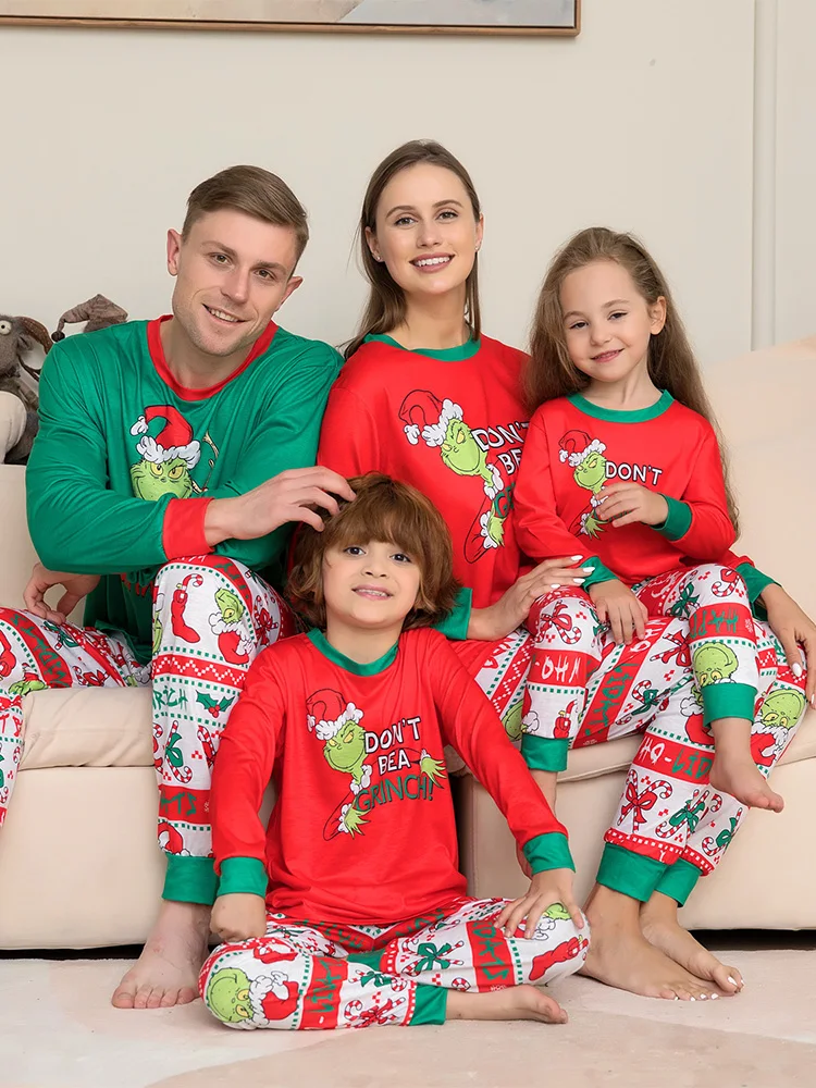 Family Christmas Parent-Child Suit Pajamas Amazon New Contrast Color Pajamas Homewear mommy and me clothes