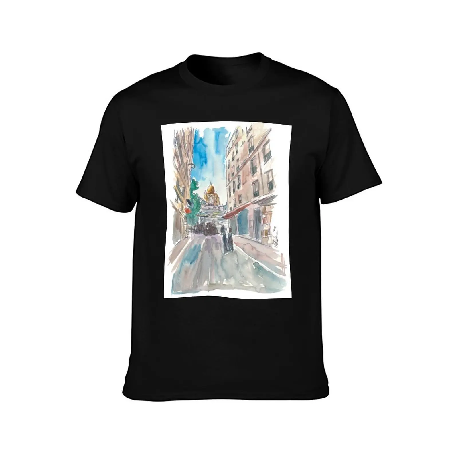 Paris France Montmartre Sunset At Sacre Coeur T-Shirt Summer Casual Cotton Tee Oversized Streetwear Tops Unisex Men Women
