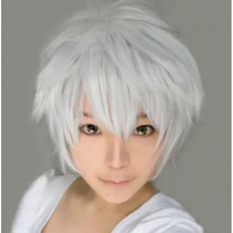 Tokyo Ghoul Ken Kaneki Peluca de pelo blanco plateado corto para cosplay, gorro tra