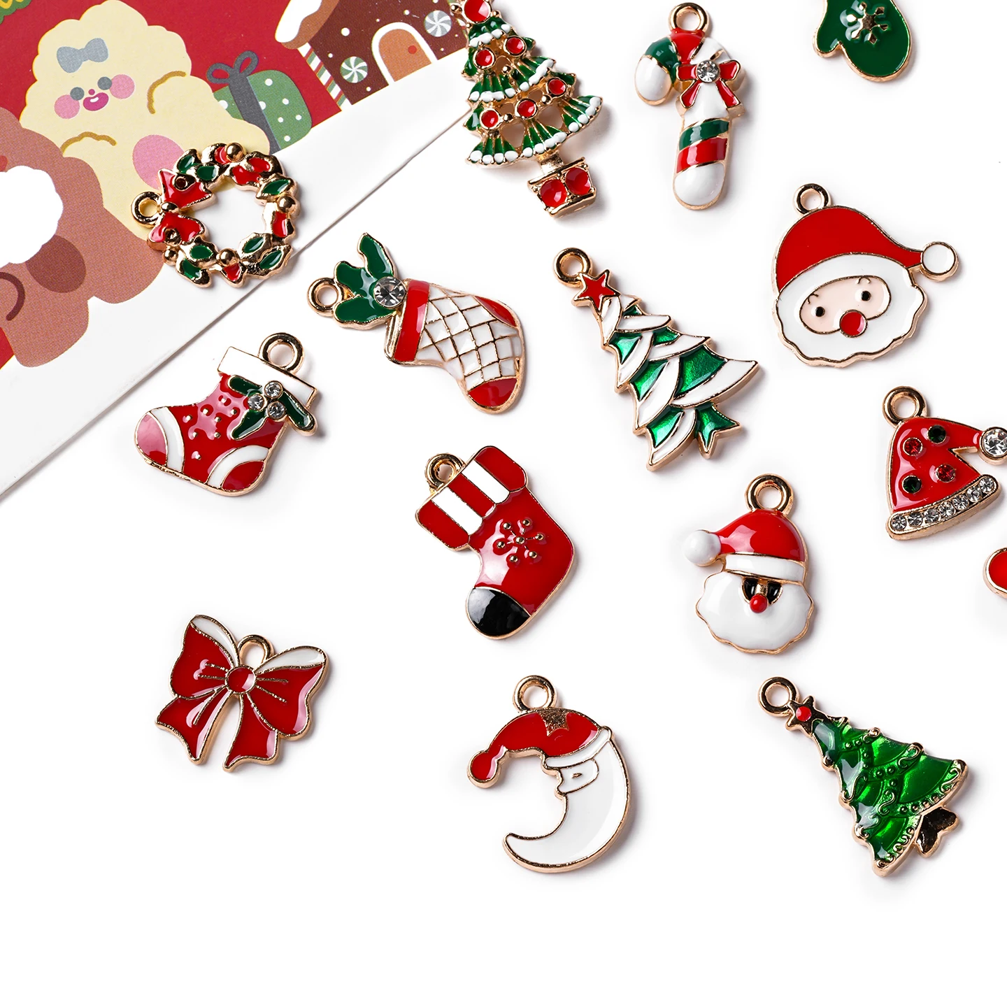 5/10pcs Mixed Enamel Christmas Charms Alloy Santa Claus Christmas Tree Pendants for DIY Jewelry Making Necklace Earring Findings