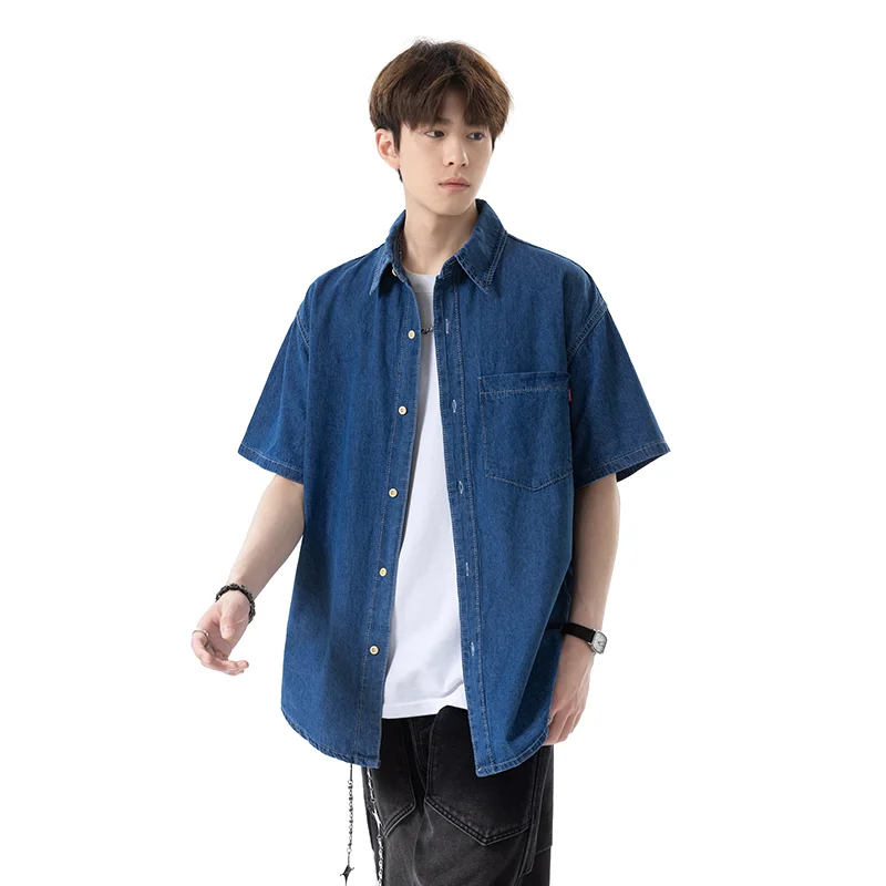 

Fashionable Men's Denim Shirt Casual Short-Sleeved Shirt with Breathable Pure Cotton Fabric Comfortable Men's Top for Summer