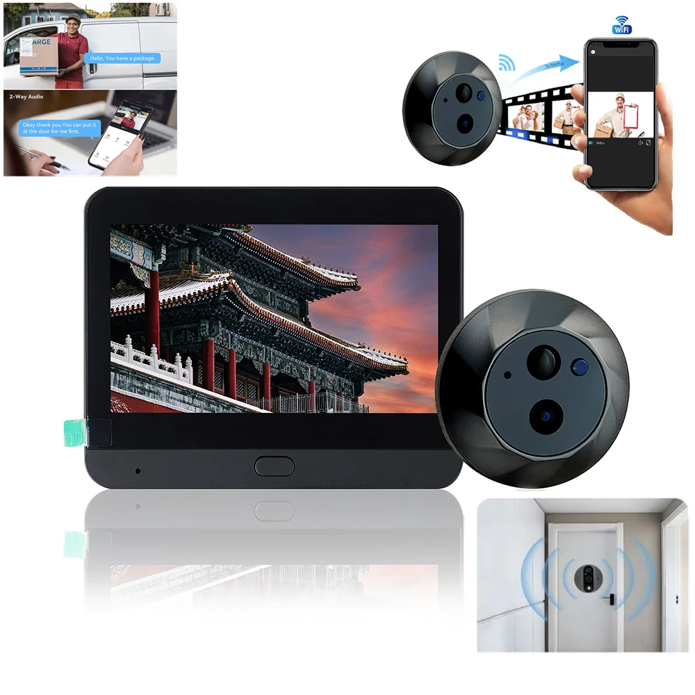 

4.3-inch IPS LCD Visual Home & Outdoor Camera Night Vision 1080P Digital Door Detector WiFi Hidden Electronic Cat Eye Peephole