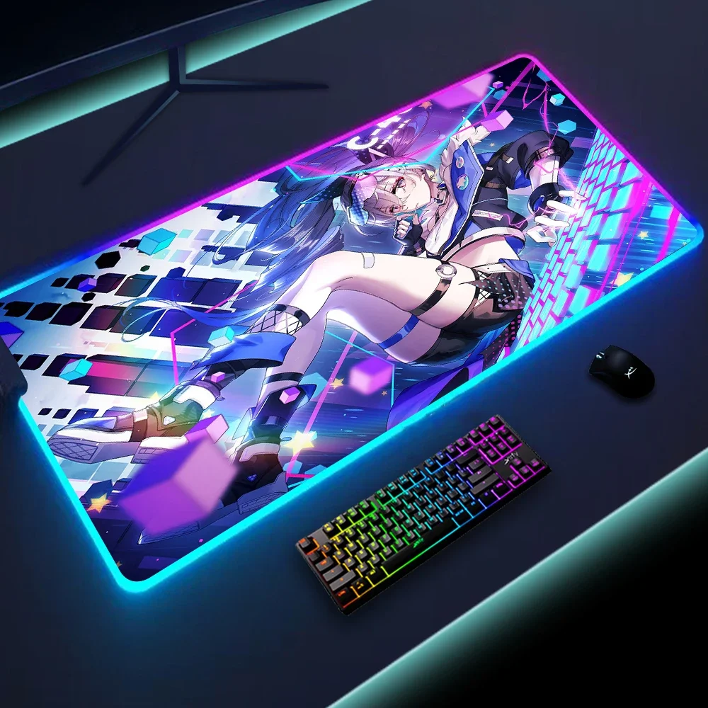 

Большой коврик для мыши Gamer RGB Honkai Star Rail Коврики для мыши XXL Светодиодный игровой коврик для мыши Большой светящийся коврик в стиле аниме Настольные коврики Коврики для мыши с подсветкой
