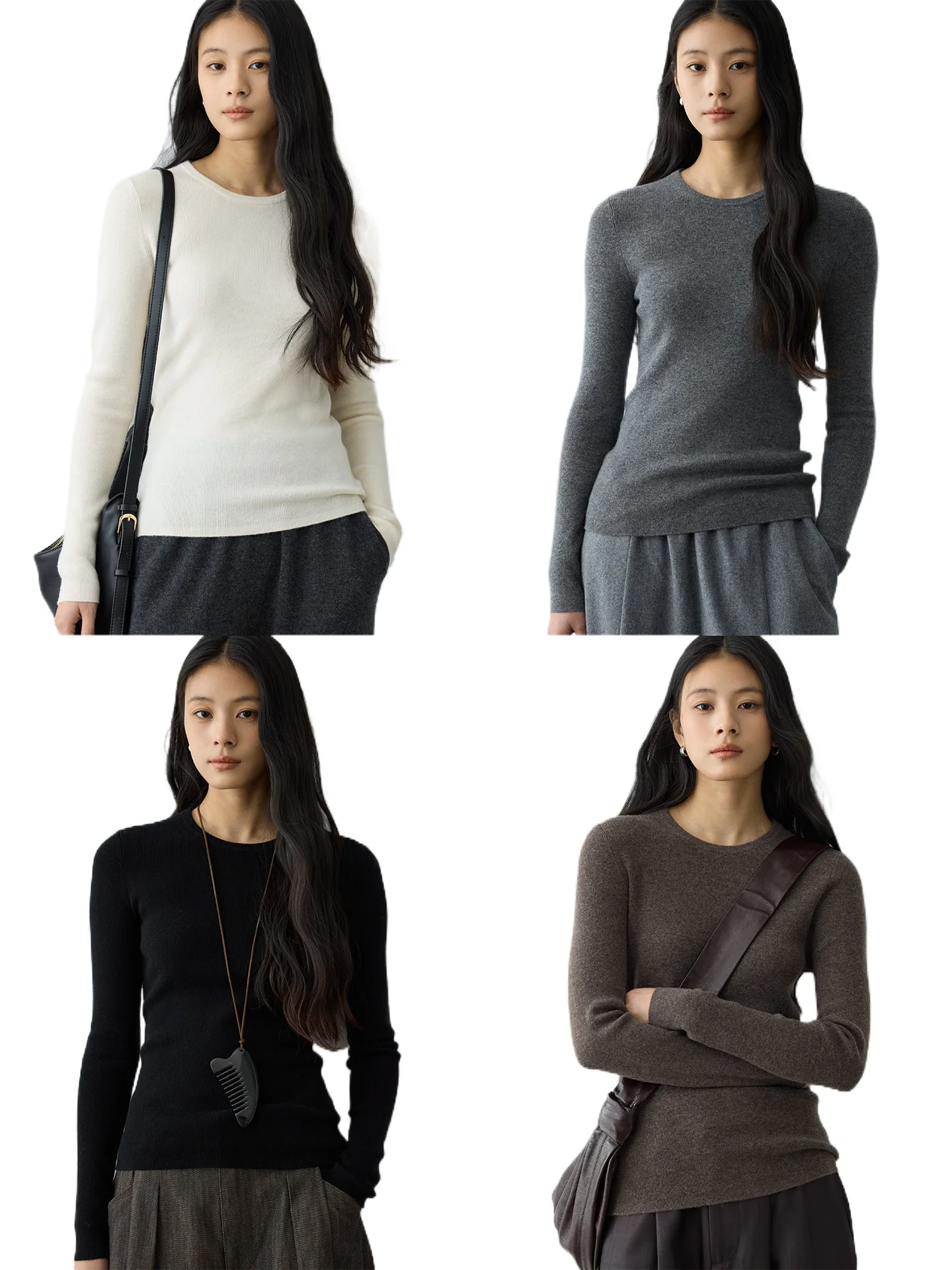 

Свитер из кашемира с круглым вырезом, устойчивый к скатыванию, с сильной вязкой, облегающий, для девушек, модель Conseni 36.