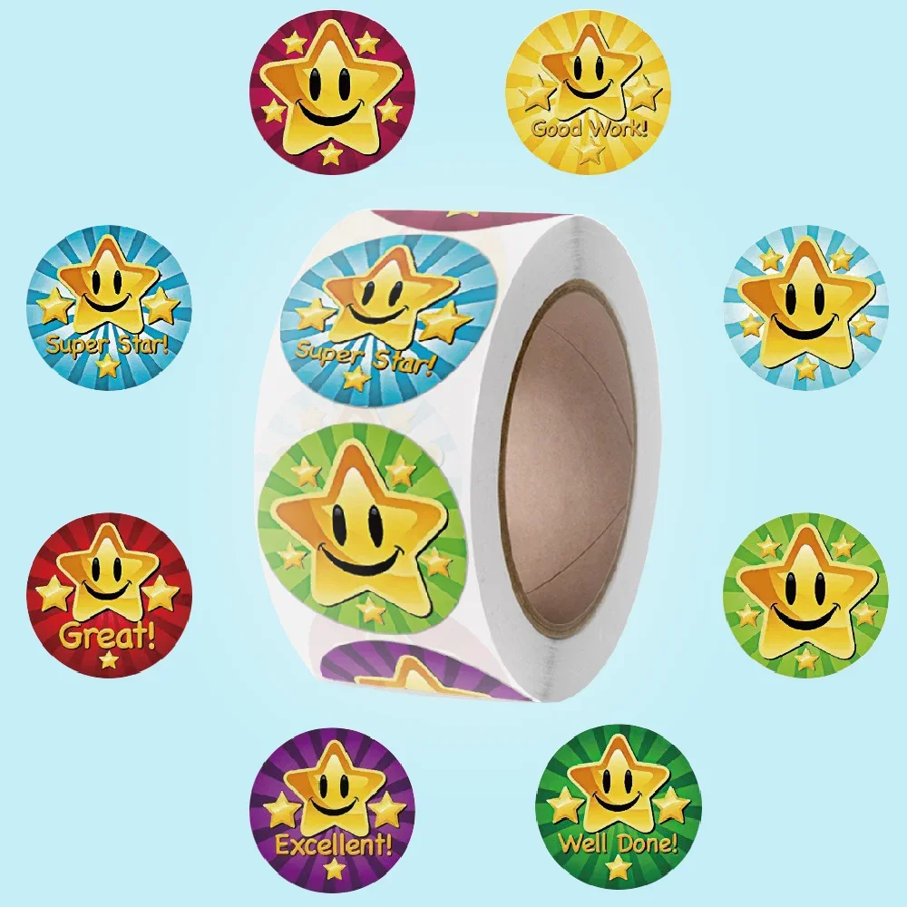 Five-pointed star roll stickers Star smiley face decorative stickers Self-adhesive label sealing stickers Kawaii