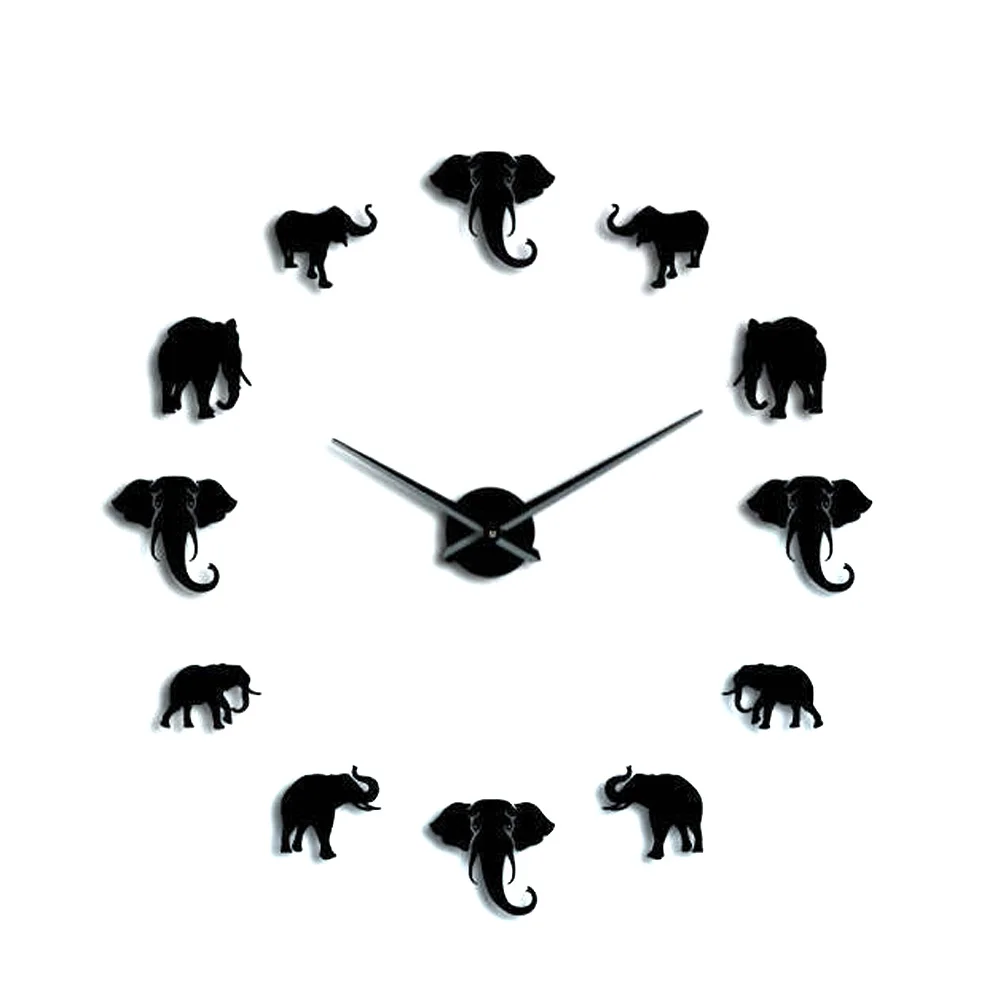 

DIY Acrylic Mirror Silent Hanging Wall Clock Creative Elephant Pattern Wall Sticker Quartz Clock Living Room Home Decoration
