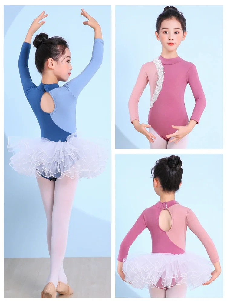 Justaucorps de ballet à manches longues pour filles, costume de pratique de ballet pour enfants, jupe tutu de ballet AqBallet, vêtements de danse, costume de scène