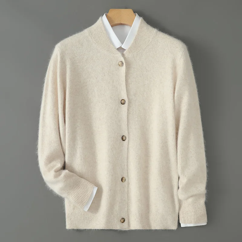 Cashmere sweater men's open-front coat baseball collar buttoned thick pure color skin-friendly soft