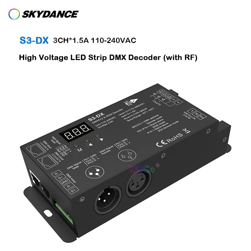 Skydance 2.4G RF RGB remote control 10V-220V AC High Voltage LED Strip light DMX Decoder 13CH*1.5A 4 PWM DMX signal controller