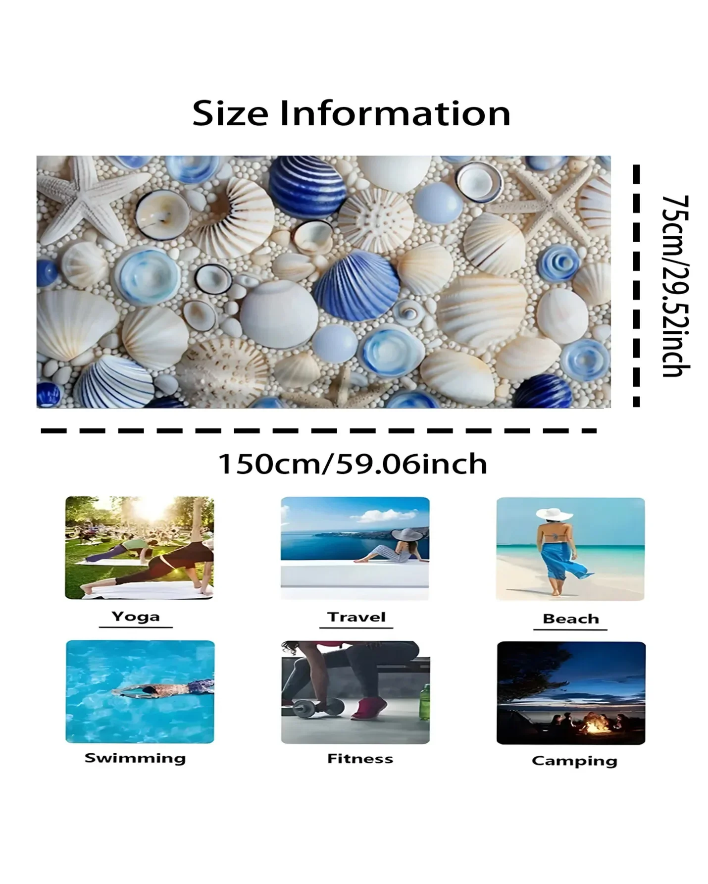 Starfish Shell Pearl Gravel Print Beautiful Beach Towel, Extra Large Super Soft Microfiber Bath Towel for Beach Travel