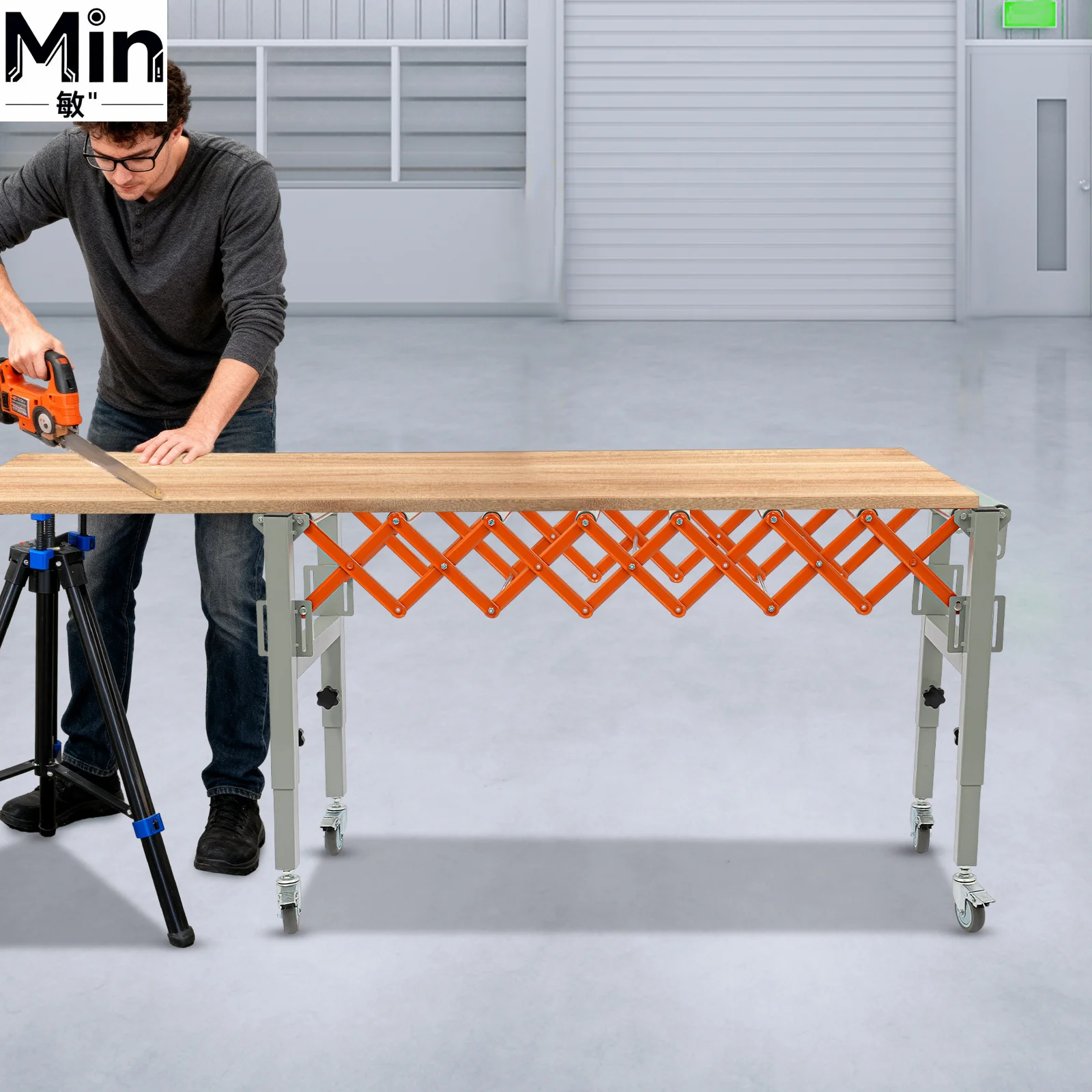 46-130cm Adjustable Height Metal Infeed Outfeed Roller Conveyor with Universal Wheel for Planer Mortising Machines
