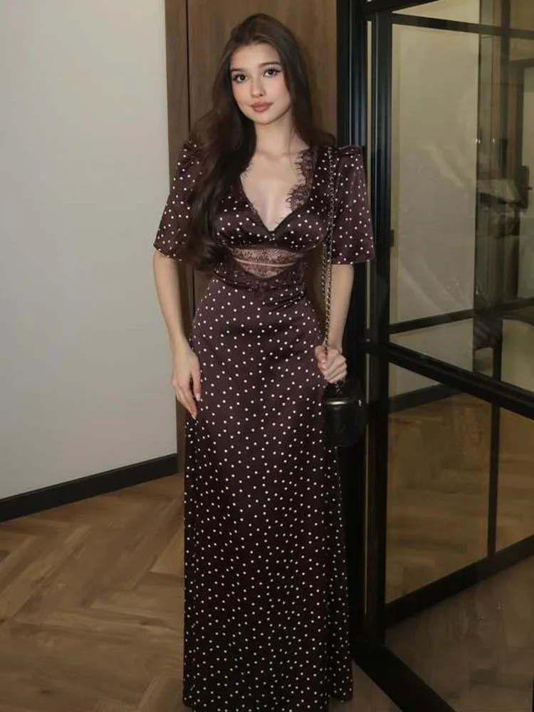 القطب الشمالي القط أنيقة الساتان الدانتيل المرقعة الجوف خارج فستان المرأة مثير شير سبليت نادي الحفلات مساء فستان الخريف الشتاء Vestidos #3