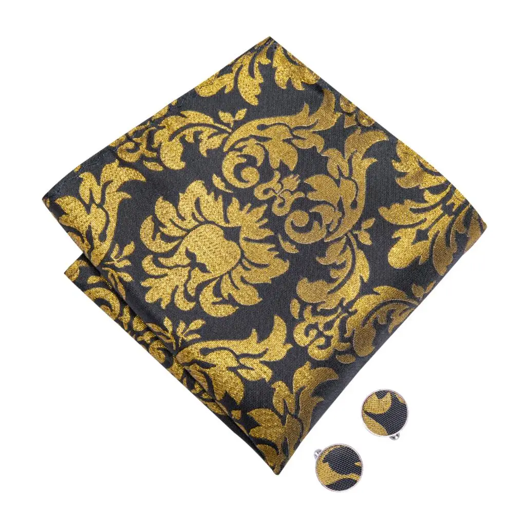 LH-738 Hi-Tie Luxury Gold Silk Bow Ties for Men Fashion Wedding Party Gold Bowtie Handkerchief Cufflinks Set Mens Ties