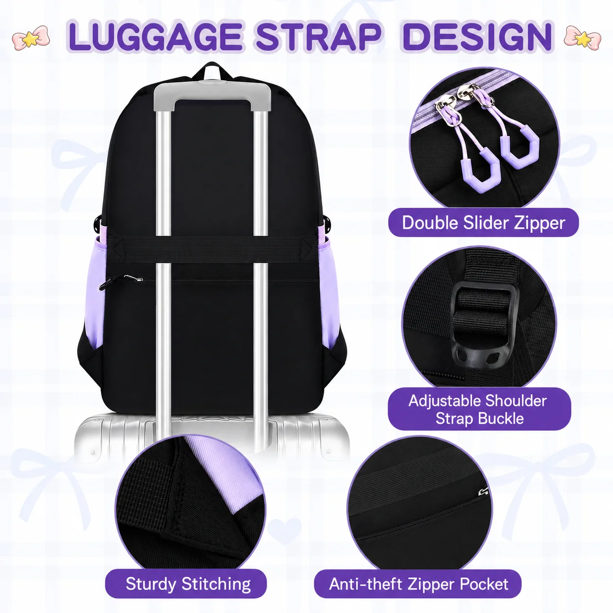 Insulated Lunch Bag Color Block School Backpack Set Teen Girls Backpack Lightweight Nylon School Backpack For Outdoor Activities