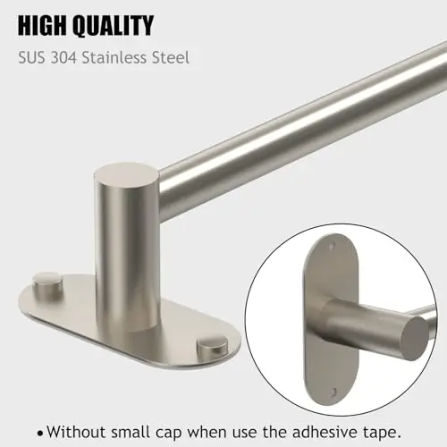 

Brushed Nickel SUS 304 Stainless Steel Expandable Towel Bar 14.4–25.2 Inch, Adhesive Or Screw Mount, For Bathroom And Kitchen