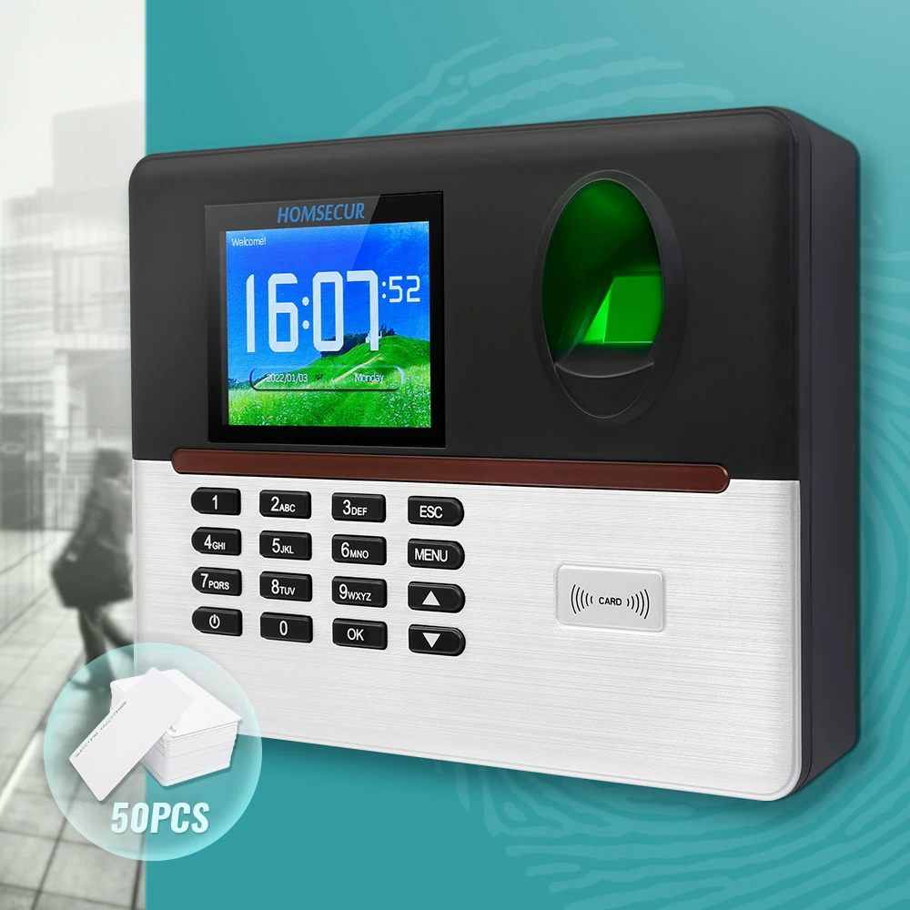 HOMSECUR Support Remote Access WiFi Time Clock & Access Control +50 RFID Cards