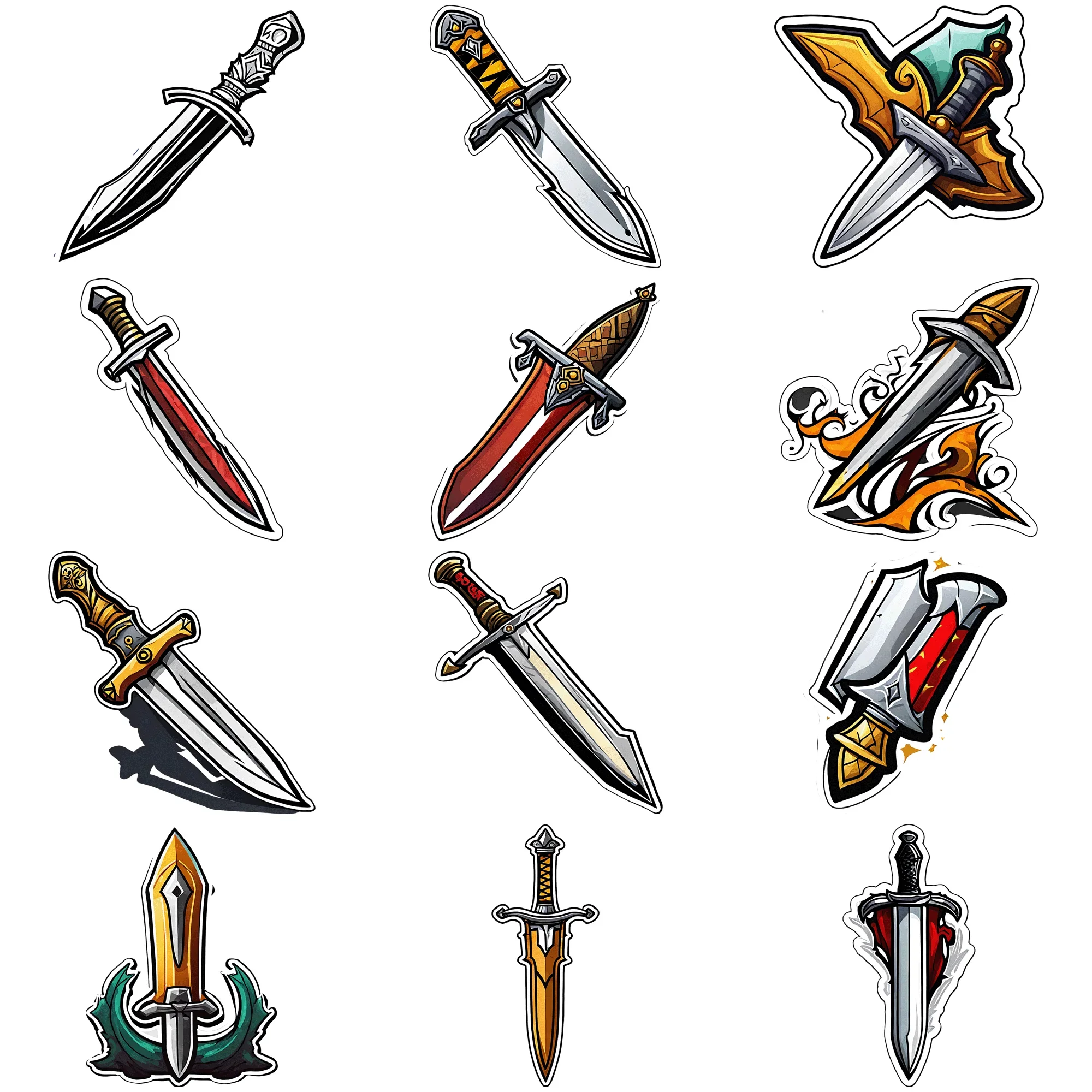 50 pcs of Cute Dagger Cartoon Stickers for Laptop, Phone, Notebook and Scrapbook Decoration