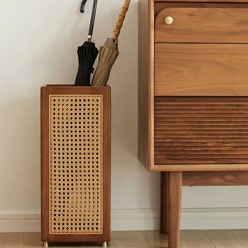 Solid Wood Umbrella Stand  Rattan Umbrella Holder with Wheels  Ventilated Dirty Laundry Basket  Floor Standing Organizer Rack