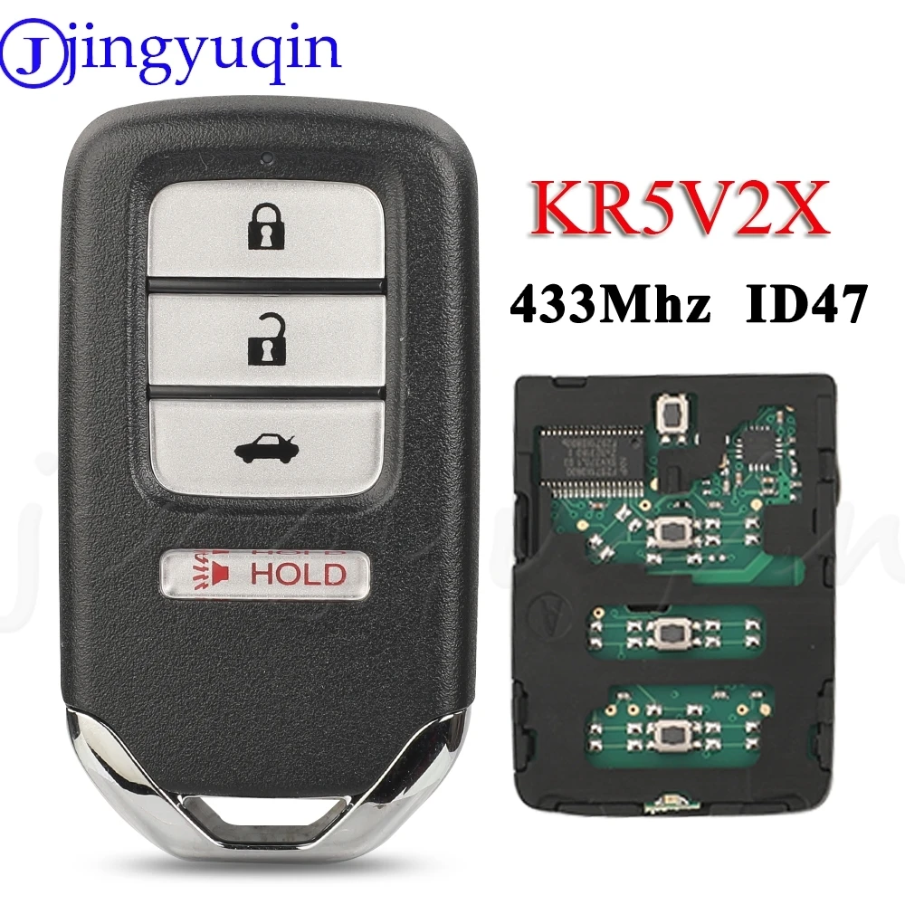 

jingyuqin 4BTN KR5V2X Remote Smart Car Key 433.92MHz FSK ID47 Chip For Honda Civic 2016-2020 Promixity Card 72147-TBA-A01/A02