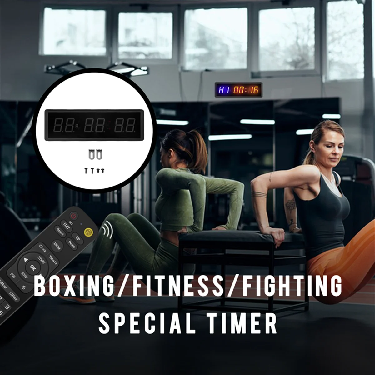QA08I Gym Timer,LED Interval Timer Digital Countdown Wall Mounted Clock Fitness Timer,Digits Down/Up Clock Stopwatch for Home