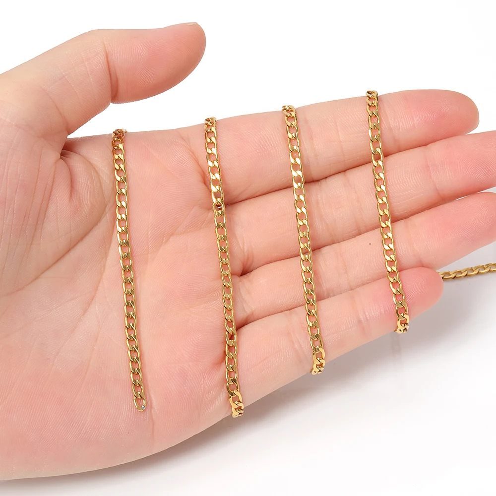 1Meter 2Meters 3-7mm Stainless Steel Cuban Link Cable Chains for DIY Necklace Bracelet Anklet Jewelry Making Accessory view 5