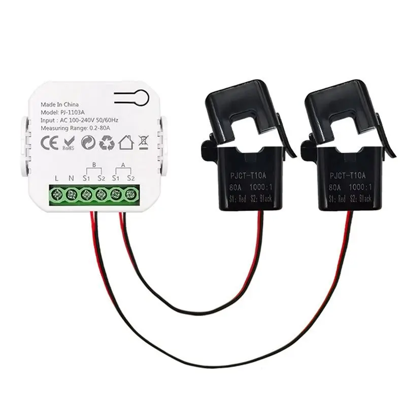 AAAEL-2X Tuya Smart Wifi Energy Meter Bidirection With Current Transformer App Monitor Power 80A Support Alarm 2 Channels- 2CT